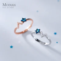 modian blue crystal star ring 925 sterling silver clear cz geometric wave open adjustable finger ring for women fine jewelry