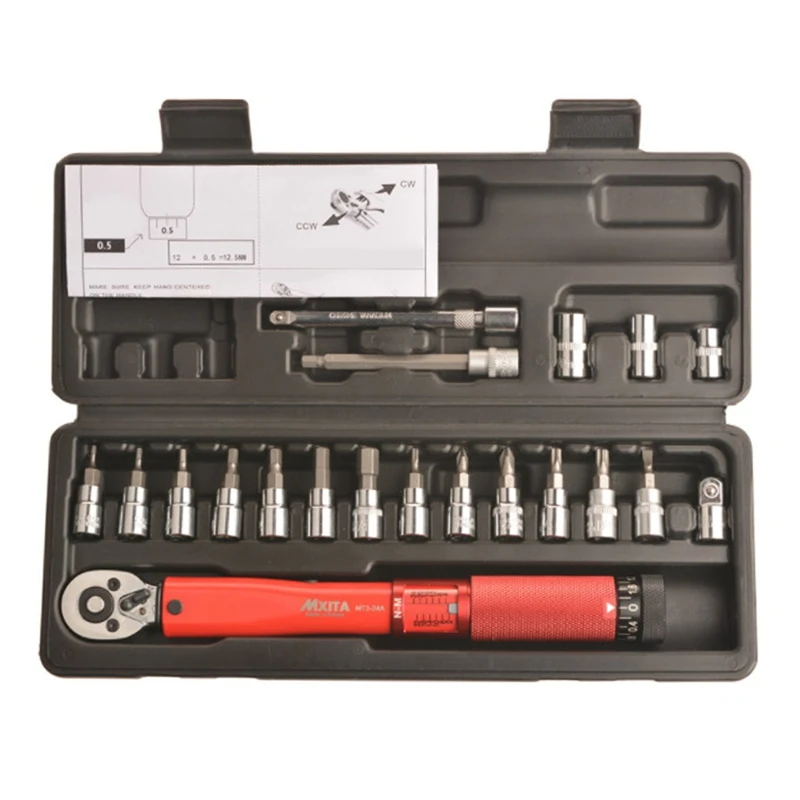 

MXITA-Adjustable Torque Wrench Bicycle Repair Tool Kit, 1/4 Inch 2-24NM Click, Bicycle Repair Tool, Hand Wrench Kit
