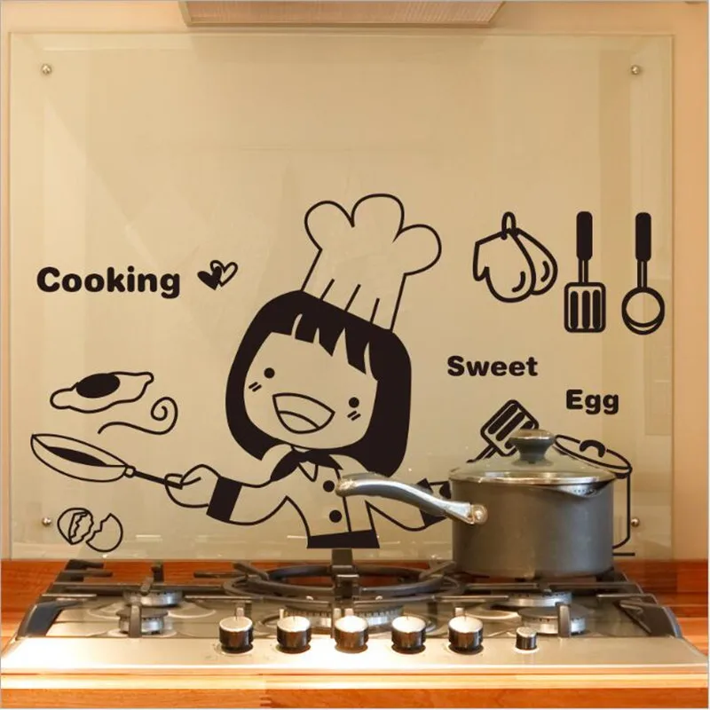 1 шт 20*30 см наклейки на стену для кухни Декоративные счастливой девушки защита