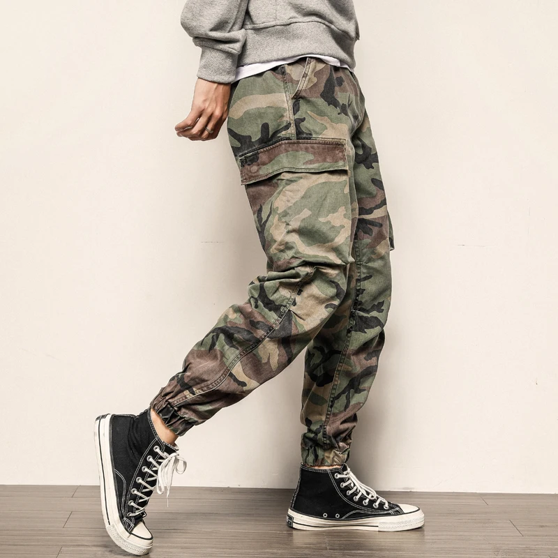 American Street Style Fashion Men Jeans Military Camouflage Harem Trousers Multi Pockets Casual Cargo Pants Men Hip Hop Joggers