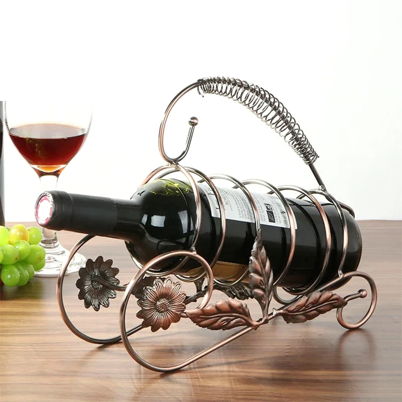 

European Retro Wrought Iron Flower Leaf Portable Wine Rack Home Wine Cabinet Porch Decoration Wine Rack Ornaments