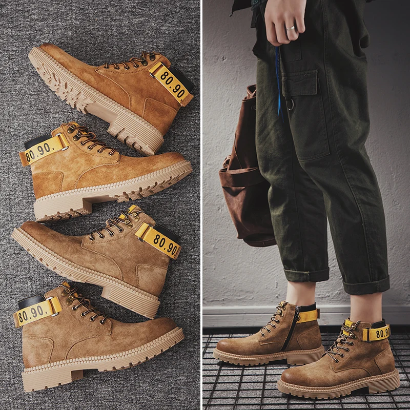 

Popular Casual Boots Men Original Work Boots For Men High Quality Men Shoes Genuine Leather Combat Boots Mens Brown boot