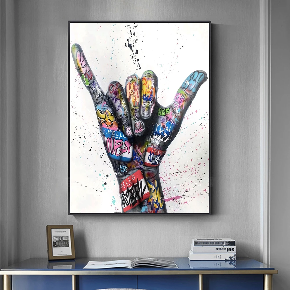 

Victory Gesture Graffiti Art Canvas Paintings On the Wall Art Posters And Prints Hands Street Art Canvas Pictures Home Decor