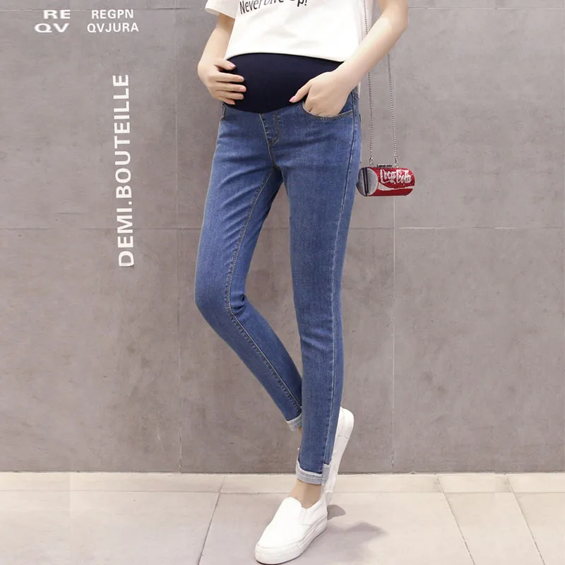 Джинсовые узкие брюки для беременных джинсы женщин Повседневное с эластичной
