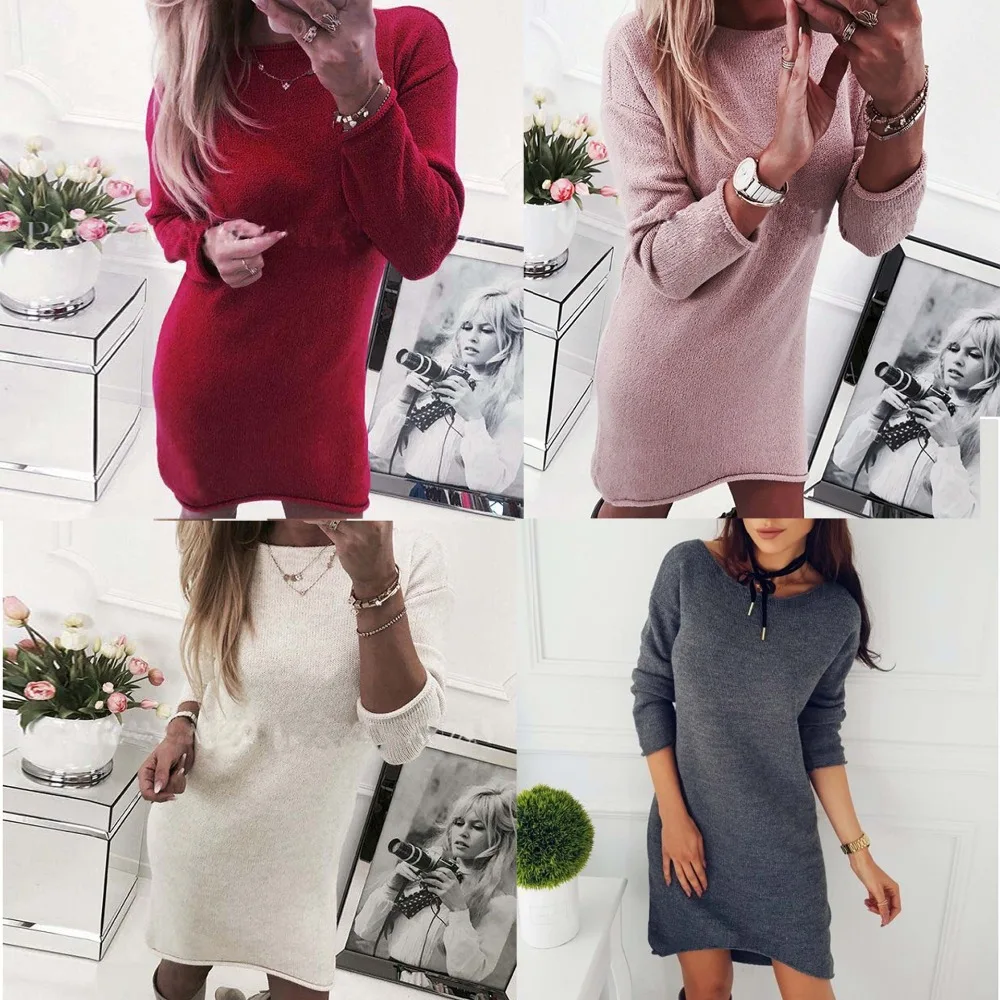 

Solid Women Winter Dress Long Sleeve Women Pullovers and Sweaters Long Ladies Midi Sweaters Nice Autumn Korean Sweater Dress
