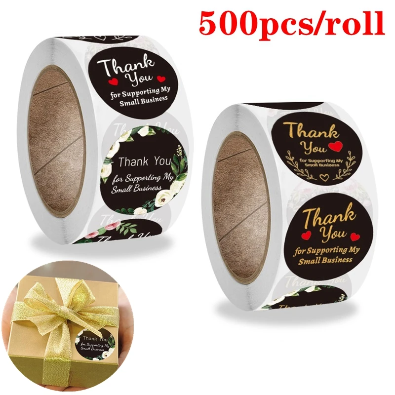 

500pcs Black Paper Thank You Sticker for Supporting My Small Business Round Scrapbooks Seals Labels