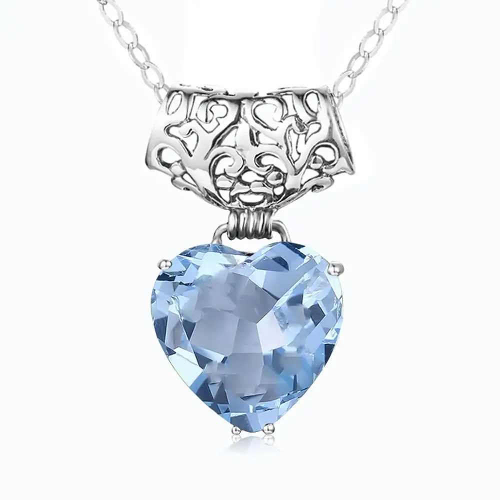 

Szjinao Natural Blue Topaz Pendant Necklace 925 Sterling Silver Color For Women Heart Aquamarine Gemstone Pendants Jewelry Gift