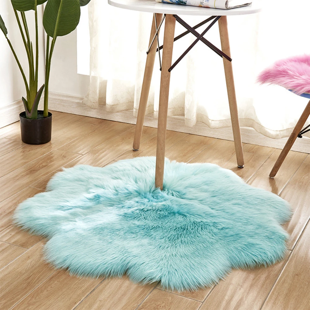 Flower Soft Sheepskin Rug Chair Mat Artificial Wool Warm Hairy Carpet Bedroom Seat Pad Fur Area Rugs Furry Silky | Дом и сад