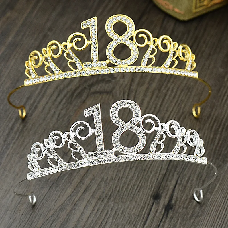 

Gold Silver 18th Birthday Princess Crown Headband Crystal Wedding Crown Hairband Hair Headwear Engagement Party Supplies