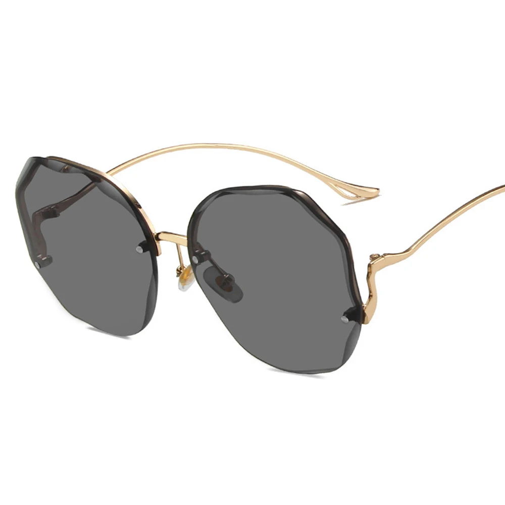 

High Quality Women's Rimless Square Sunglasses Fashion Gradient Sexy Sun Glasses For Women Luxury Big Frame Female