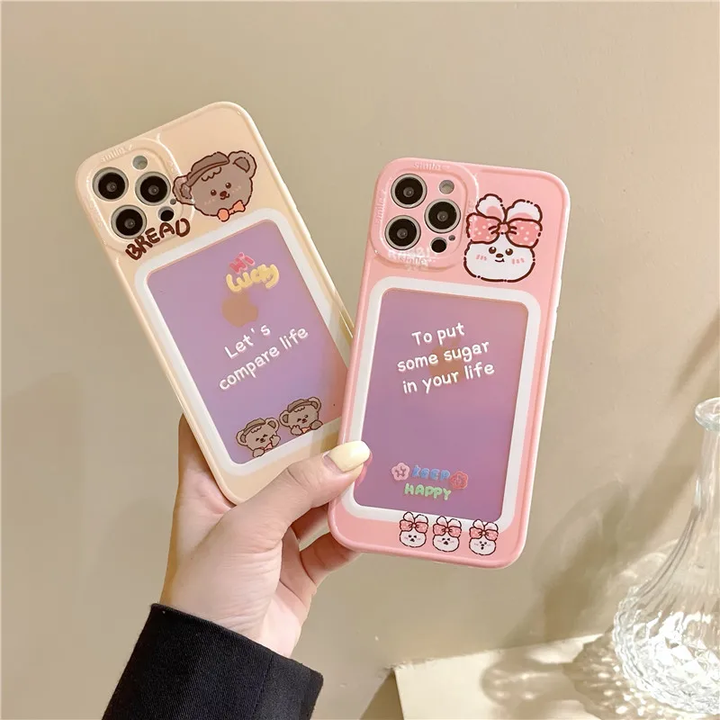 

Laser Cartoon Rabbit Bear Phone Case For iphone 11 12 Pro Max 7 8 Plus XR Soft TPU Silicon phone Cover for iphone X XR XS MAX