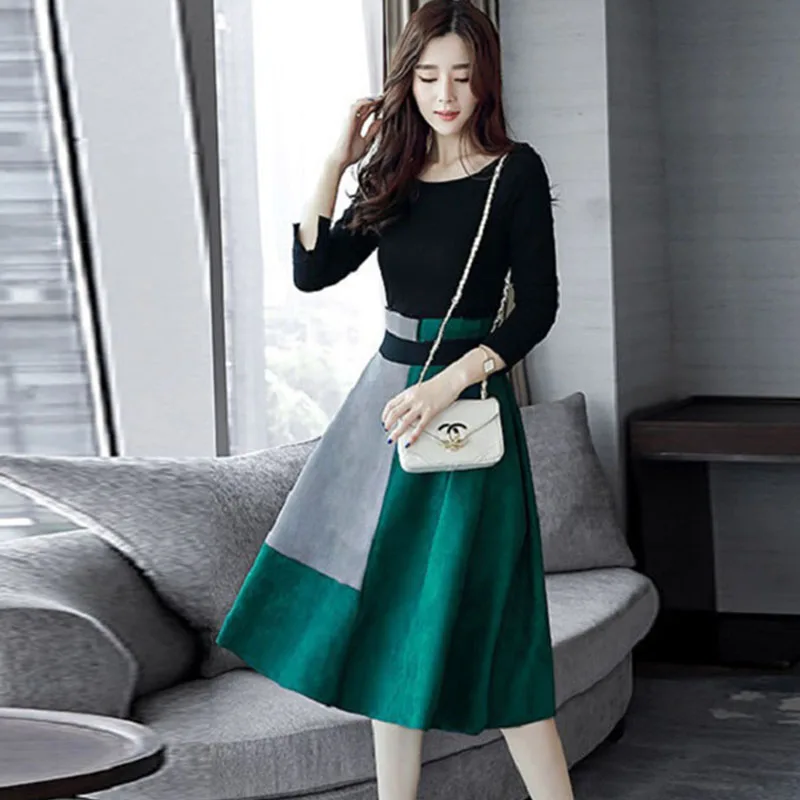 Женский комплект из 2 предметов черная рубашка и замшевая длинная юбка офисный