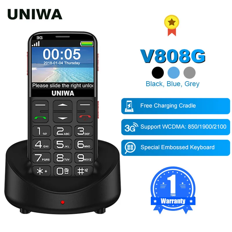 Сотовый телефон UNIWA V808G, 3G WCAMA V1000, 4G LTE, мобильный телефон, SOS, 2,31 мАч, русская клавиатура, пожилый человек от AliExpress RU&CIS NEW