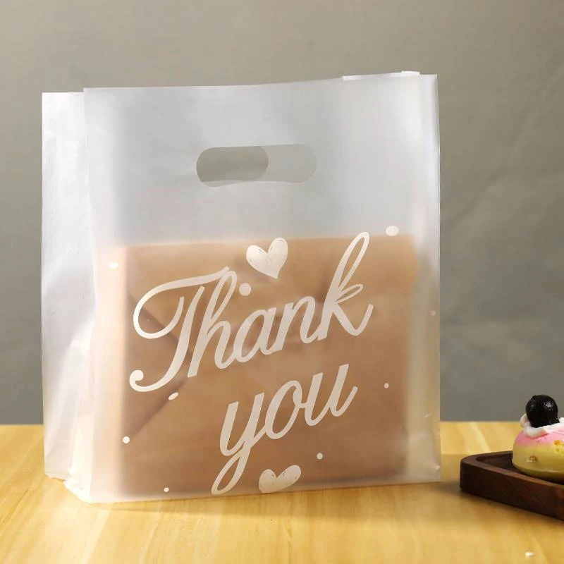

10pcs Thank You Translucent Plastic Bag For Birthday Gift Bag Cake Shop Creative Food Packaging Bag Vegetable And Fruit Supplies