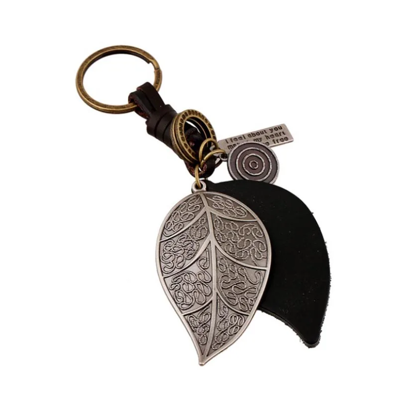 Винтаж из воловьей кожи лист брелок для мужчин в стиле панк цепи ручной работы