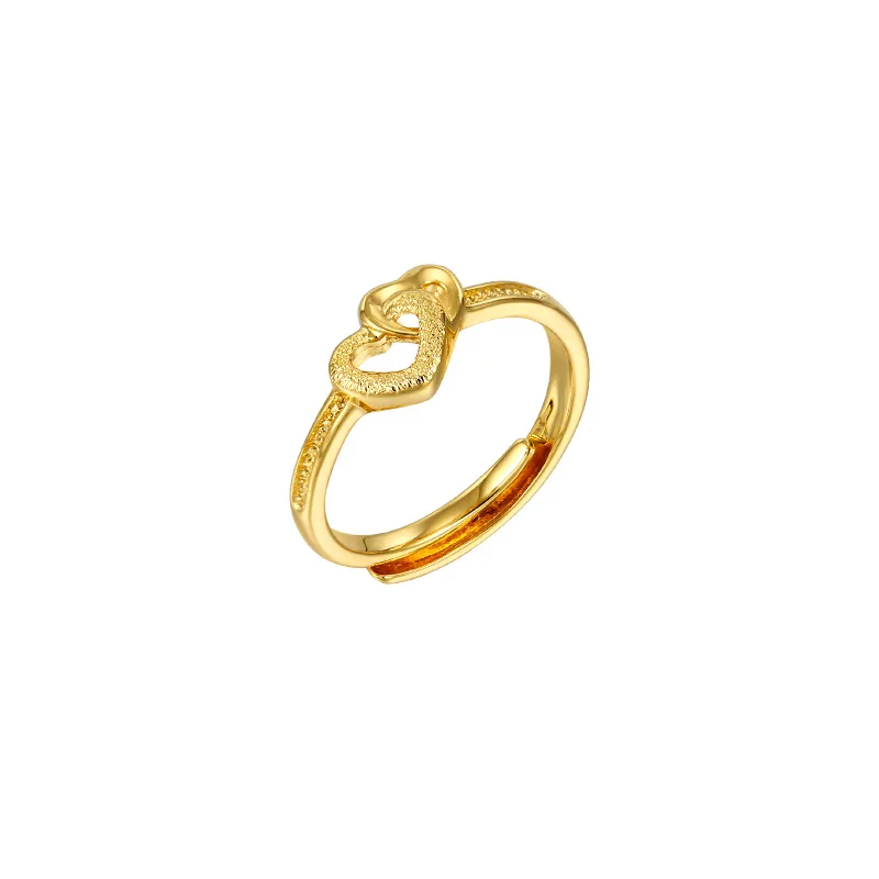 

Vintage Heart-shaped Wedding Ring Women 24k Yellow Gold Plated Color Matte Opening Adjustable Wedding Ring Jewelry Accessories