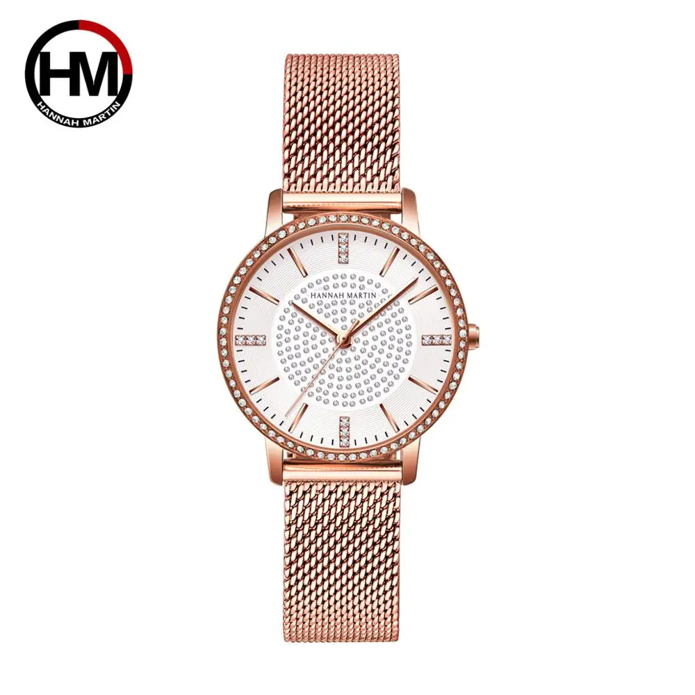 

Hot Sale Full Solid Stainless Steel Strap Japan Movement Rose Gold Diamonds Women Rhinestones Wristwatches Female Quartz Watch