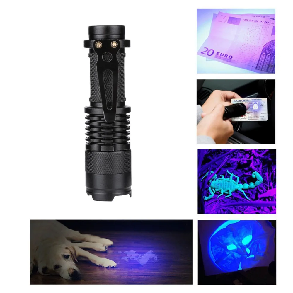 Zoomable Led UV Flash светильник фонарь ультрафиолетовый 395nm фиолетовый лампа AA батарея