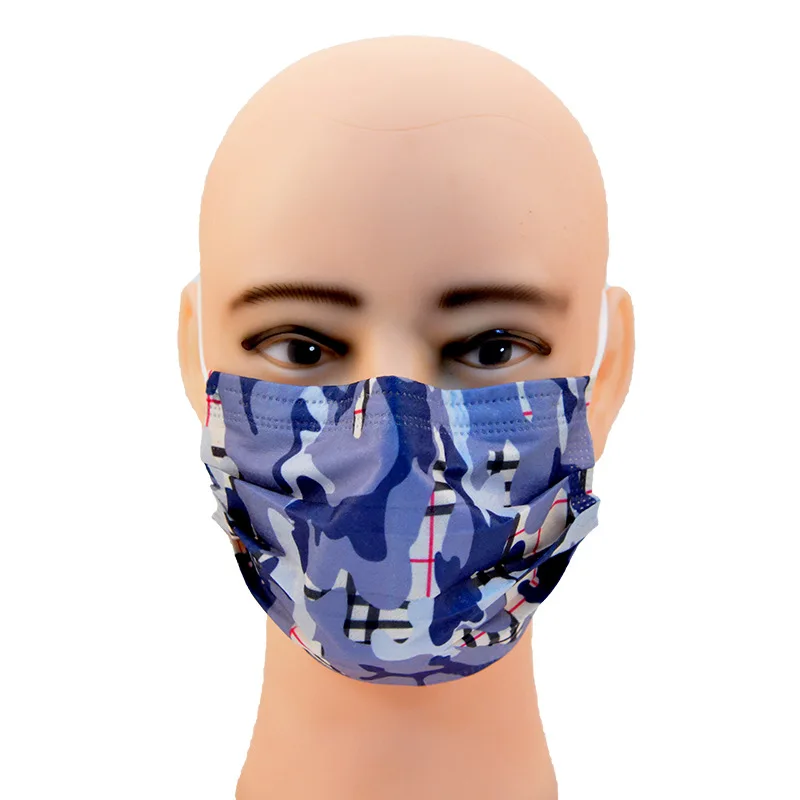 

50pcs Face Mask Disposable 3-Layer Filter Non-Woven Breathable Dustproof and Breathable Color Printing Adult Face Mouth Mask