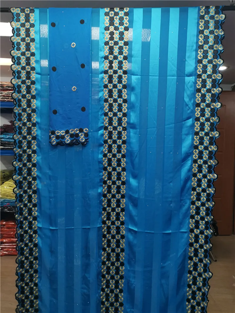 Африканская ткань 100% натуральная шелковая с шифоновой блузкой вышитая лента