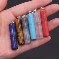 natural stone pendant for jewelry making rainbow cylindrical semi precious diy necklace handiwork sewing craft accessory
