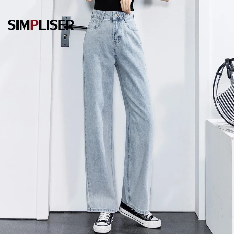 

Женские джинсы с высокой талией, свободные, широкие, синие, прямые, 2020