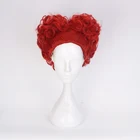 Женский парик для косплея Красная Королева Алиса в стране чудес, костюм королевы сердец из красных синтетических волос с шапочкой