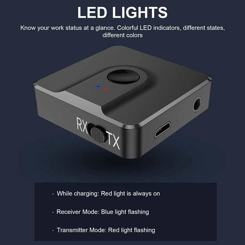 

2 in 1 Bluetooth 5.0 Receiver Transmitter Wireless 3.5mm to 2RCA AUX Audio Adapter