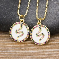 aibef new fashionable shell pendant necklace cubic zirconia evil eye snake gold necklace for women girls fine jewelry gift