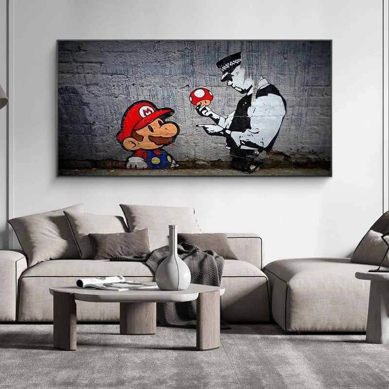 Художественная картина в стиле граффити Марио маслом на холсте плакат и принты