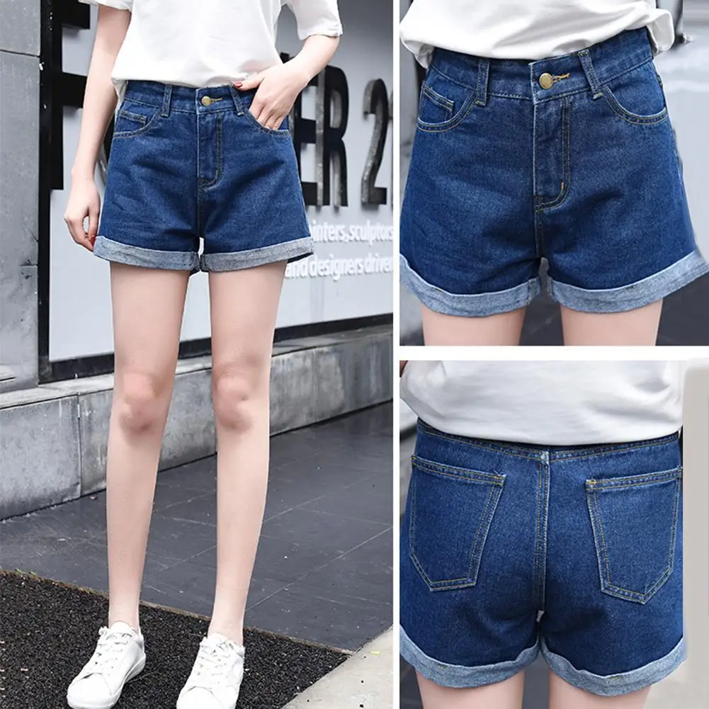 

2021 Shorts Women Summer Fashion High Waist Wide Leg Cuffed Pocket Denim Shorts Jeans Hot Pants Women's Clothing sexy short Jean