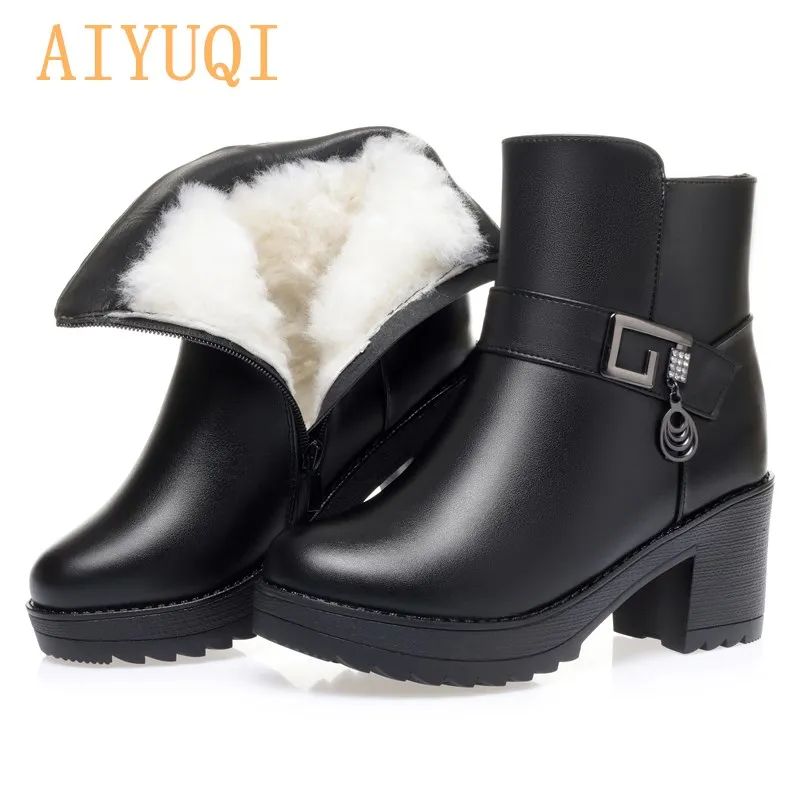 

AIYUQI Winter Martin Boots Ladies Platform Natural Wool High Heel Women Ankle Boots Thick Heel Warm Ladies Short Boots
