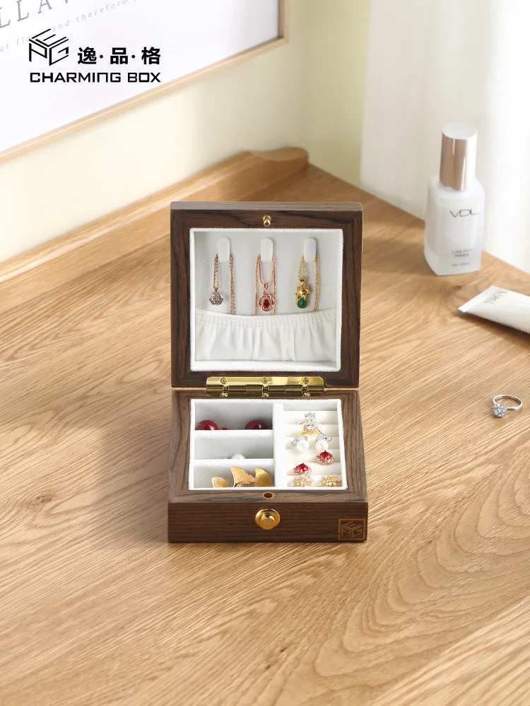 

New Jewelry Storage Box Small Exquisite Travel Portable Solid Wood Hand High-End Earrings Nail Chinese Style