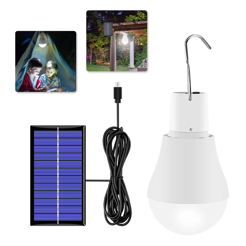 

Solar LED Bulb Garden Solar Panel Powered Emergency Light outdoor waterproof Portable USB Rechargeable Lamp for Camping Tent