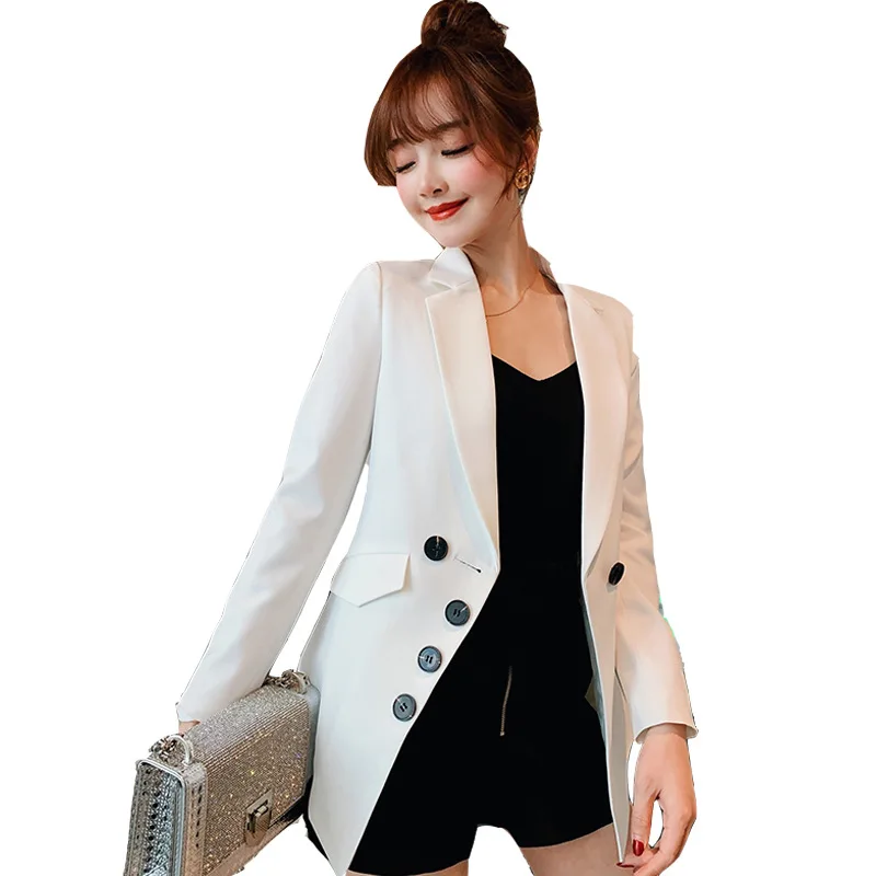 Черный Женский блейзер 2020 деловой женский офисный костюм куртки с карманами