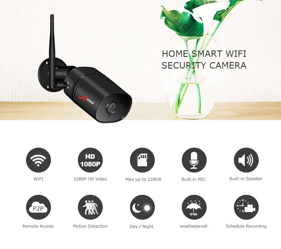 ANRAN 1080P ip-камера беспроводная камера безопасности наружная HD камера наблюдения ночного видения домашняя камера с Wi-Fi Металлическая Цилиндрическая камера видеонаблюдения