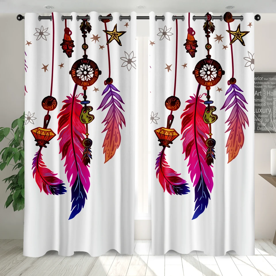 

3D Window Curtains Feather Print for Living Room Bedding Room Bohemian Home Decor Tapestry Wall Carpet Drapes Cotinas