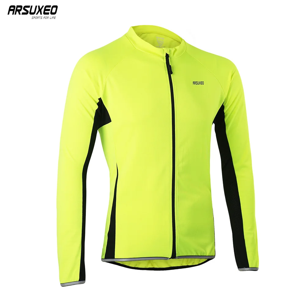 

ARSUXEO Men's Cycling Jersey Long Sleeves Full Zipper MTB Bike Shirt Biking Bicycle jerseys Reflective Slim Fit Ultra-Soft
