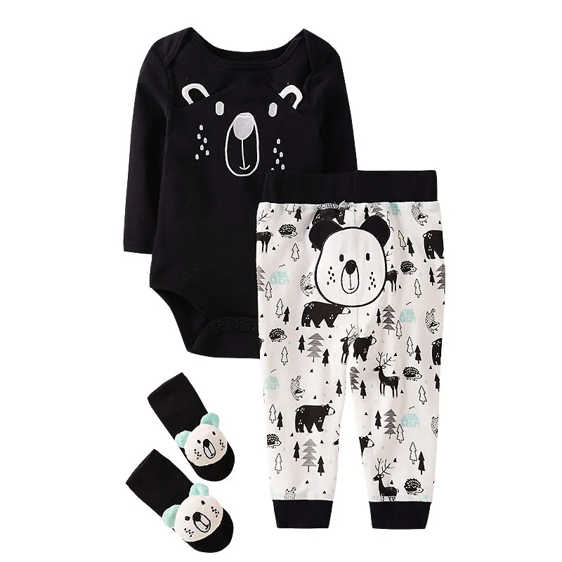 Комбинезон штаны носки для мальчиков и девочек хлопковый полосатый с принтом