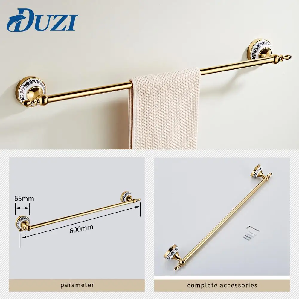 zinc alloy gold bathroom accessories in bulk sale contain towel bar robe hook paper holder cup holder soap box bath hardware set free global shipping