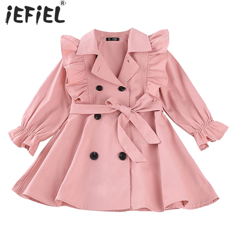 

Autumn Kids Girl Clothes Jacket Girls Coat Jackets with Belt Spring Baby Trench Double Breast Windbreaker Outerwear For Kids1-3T