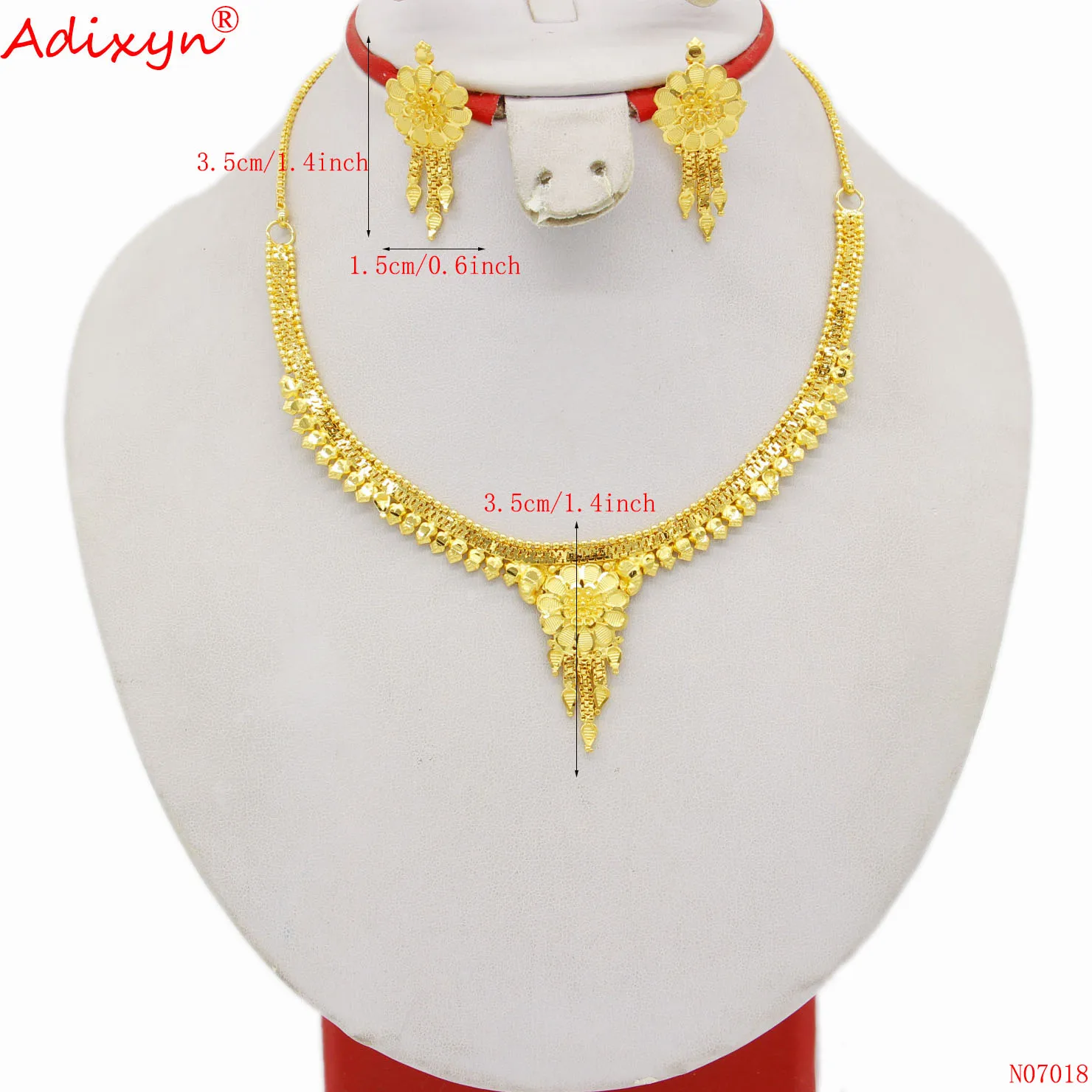 Набор ювелирных изделий Dubai Jewelry Set Adixyn 24k: необычные серьги, золотая цепочка для шеи, роскошные серьги в арабском и африканском стиле для свадьбы и подарков на День Матери N07018.