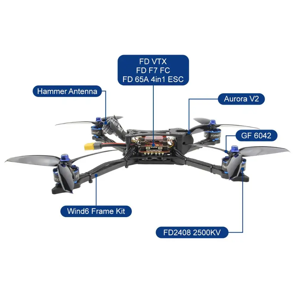 HGLRC Wind6 6S BNF FPV гоночный Дрон F7 FC 2408 1700KV бесщеточный двигатель Blheli32 65A 4in1 ESC Forward VTX Flight
