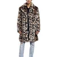 men winter coat overcoat thick warm leopard fur collar coats jackets long sleeve faux fur coat parka fox fur outwear