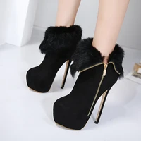 platform boots with fur fashion thin heels ankle boots women high heels autumn winter woman shoes sexy boots platform yma410