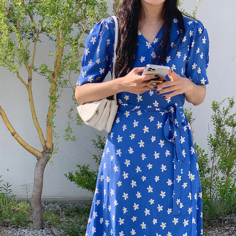 

Alien Kitty 2021 New Summer Brief Sweet Chic Party Slim Floral Dresses Office Lady French Women Elegant Stylish V-Neck Belt