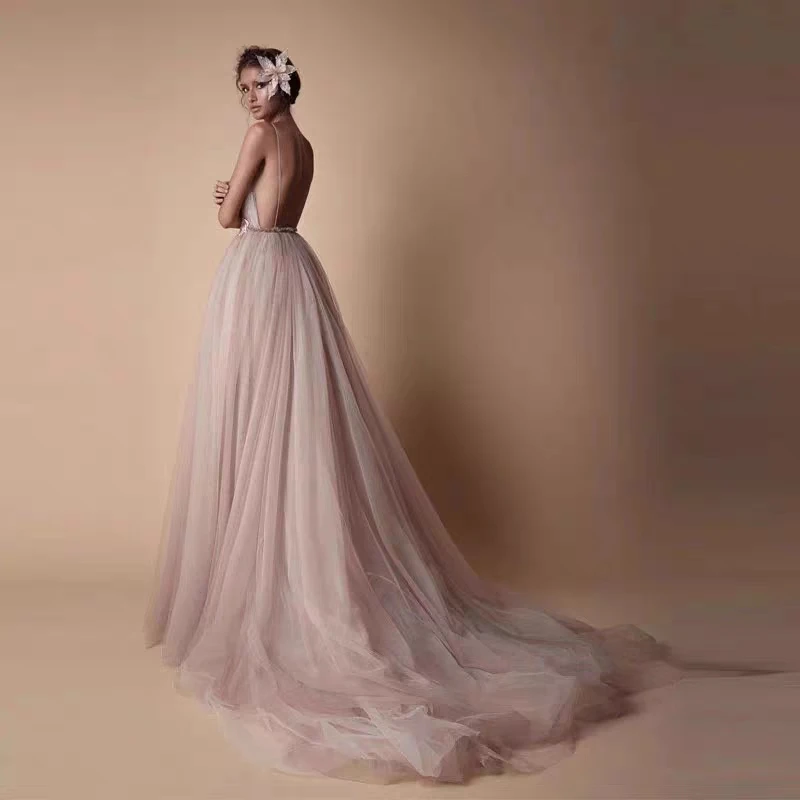Платье Vestido De Noiva 2020 пикантная обувь на тонких бретелях с низким вырезом спине