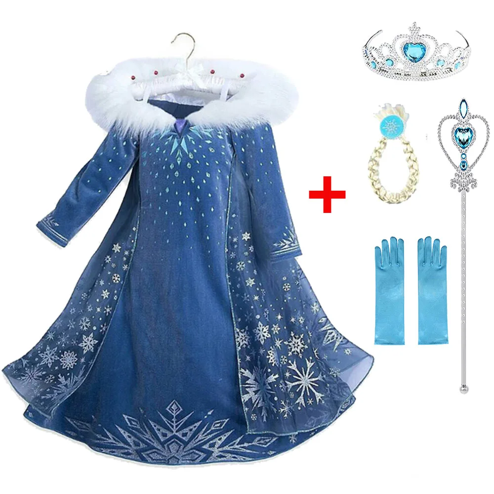 

2021 Elsa Dress Girls Fashion Party Vestidos Cosplay Girl Clothing Anna Snow Queen Print Birthday Princess Dress Kids Costume