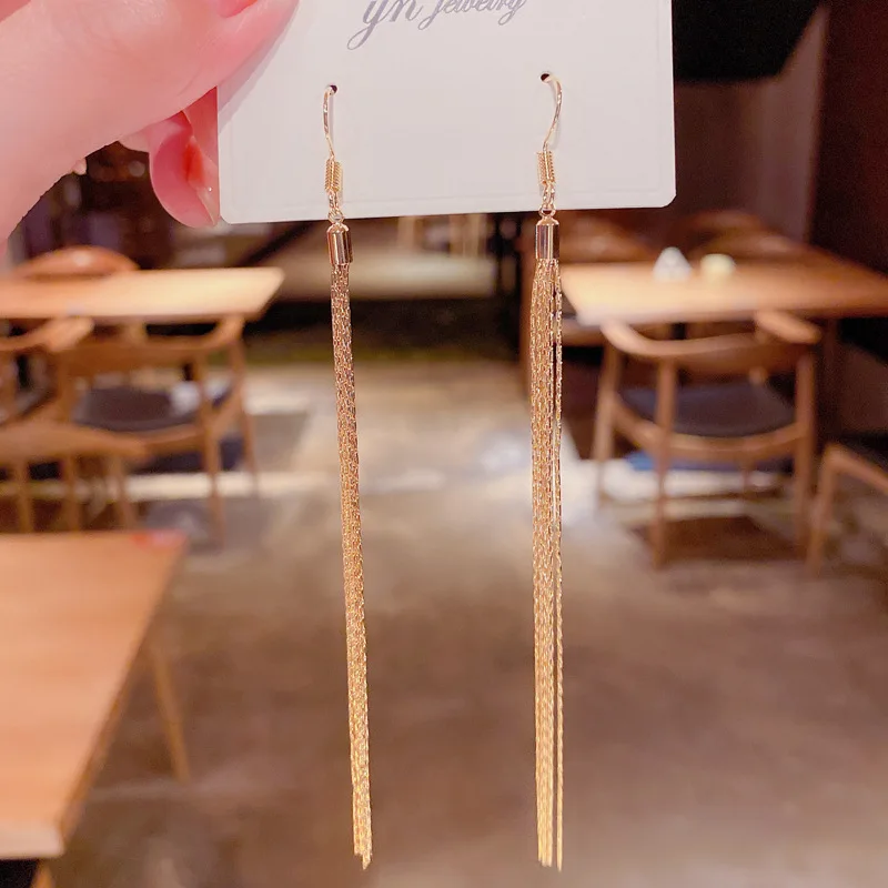 

European And American Personality Fashion Super Fairy Long Wheat TASSEL EAR HOOK Feminine Temperament Simple And Versatile Cold