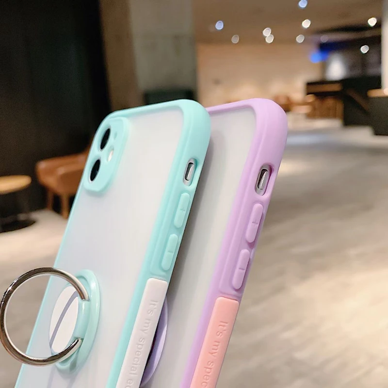

Frosted shockproof Phone Case For Phone Case on iPhone 11 12Pro Max 8 7 6 6s Xs Max Xr X 7 Stand Holder Magnetic Ring Cases